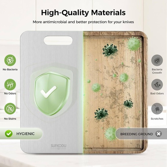 SUFKODU Titanium (1) Cutting Board Kitchen Food Gr. Antimicrobial Handle - Picture 6 of 10